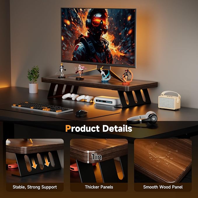 Monitor Stand - 24 Inch Wood Monitor Stand Riser, 220 Pounds Load Capacity Desk Monitor Riser for Laptop/PC/Printer, Desktop Stands Organizer for Home Office - Image 2