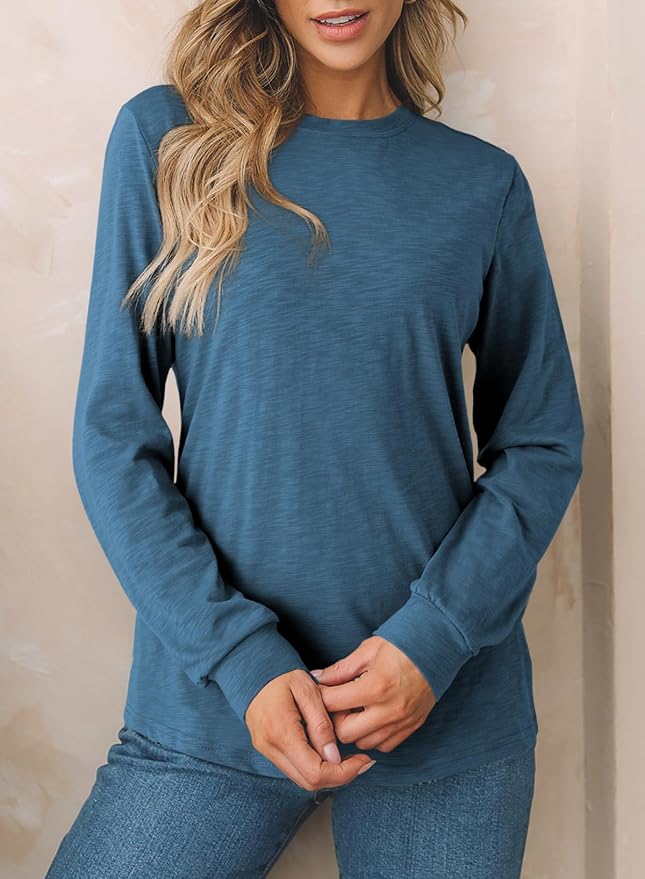 EVALESS Womens Crewneck Long Sleeve Tops Casual Polka Dots Tops Fall 2026 Tshirts Shirts - Image 2
