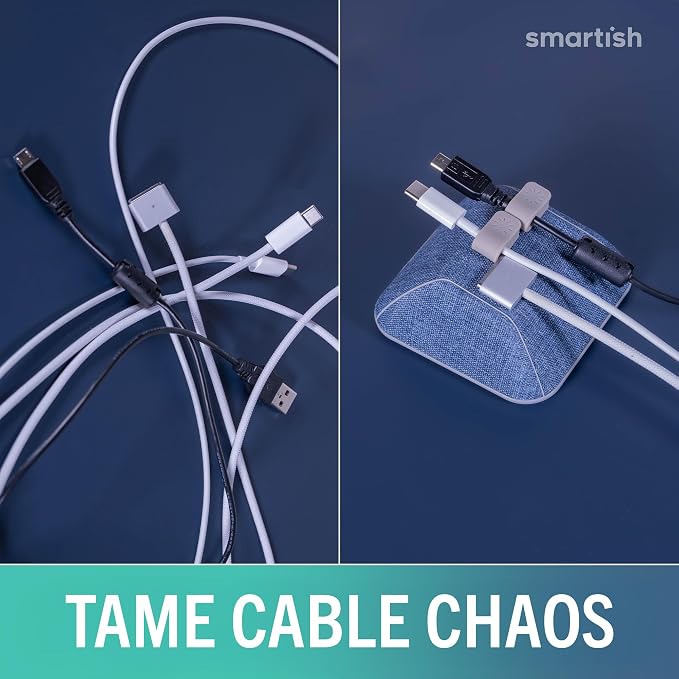 Smartish® Magnetic Cord Holder - Cable Wrangler Organizer with Magnet Clips for Charger Management on Desktop, Nightstand for USB-C + Lightning - Blue Jeanie - Image 7