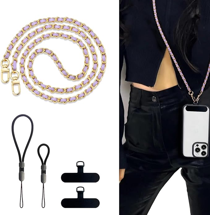 BFSD·DM Phone crossbody strap, 2× Pads,1× Leather Phone Strap,1× Phone Wrist Strap,1× Adjustable Finger Strap,Universal Crossbody Patch Phone Lanyards,Compatible with Most Smartphones(purple-48in) by BFSD%C2%B7DMHealthyLifestyle