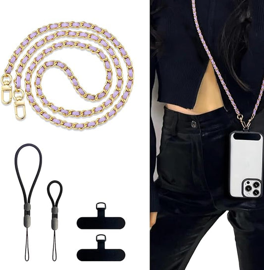 BFSD·DM Phone crossbody strap, 2× Pads,1× Leather Phone Strap,1× Phone Wrist Strap,1× Adjustable Finger Strap,Universal Crossbody Patch Phone Lanyards,Compatible with Most Smartphones(purple-48in) by BFSD%C2%B7DMHealthyLifestyle