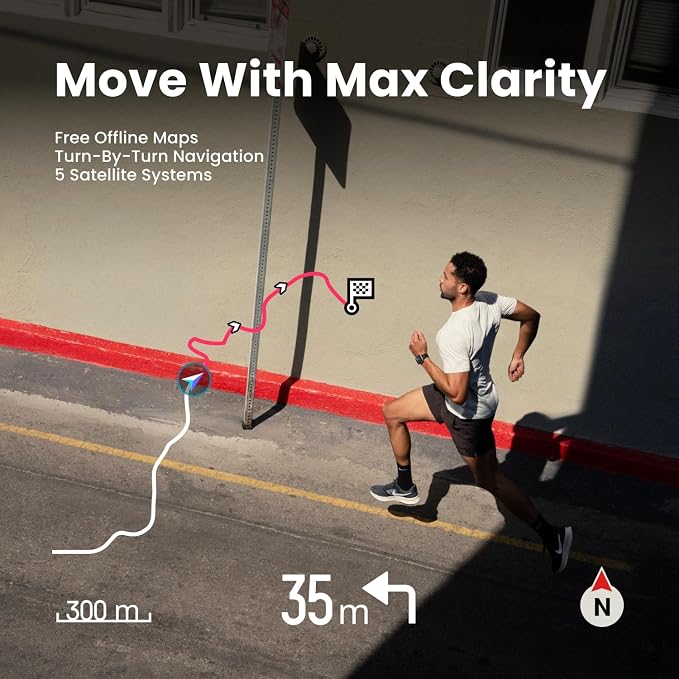 Amazfit Bip Max 50mm Smartwatch, 2.07" AMOLED Display, 20 Days of Battery, GPS, 4GB Storage, Offline Maps, Fitness Tracker, Hybrid Training, 150+ Sports, HYROX Mode, 5 ATM for Android & iPhone, Silver - Image 5