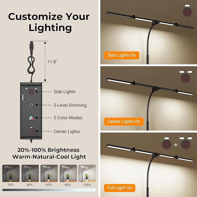 LED Desk Lamps for Home Office, Adjustable Swing Arm Desk Lamp with Clamp | Gooseneck Tall Clip on Desk Light for Sewing,Reading,Draw,Workbench,Study,Puzzle,Craft,Monitor,Architect,Computer,Task - Image 6