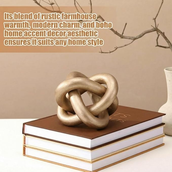 Yalikop 3 Link Wood Knot Decor Rustic Home Décor Accents Hand Carved Coffee Table Decoration, Boho Chain Link Decoration, Modern Shelf, Rustic Objects for Home Living Room Bedroom(Champagne) - Image 4