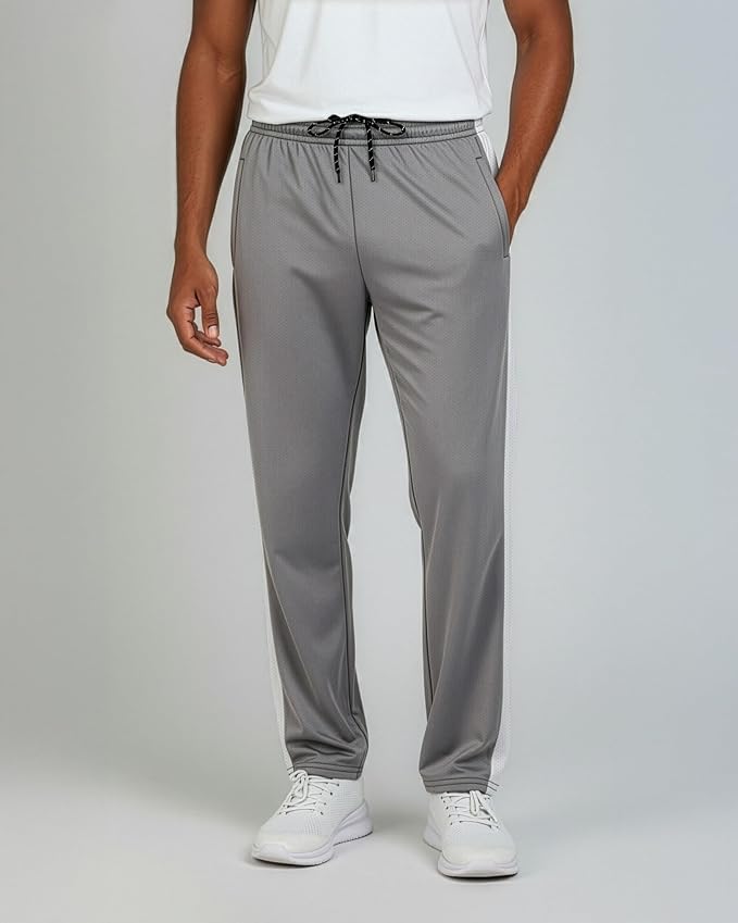 3 Pack Men's Mesh Open Bottom Sweatpants Active Athletic Workout Gym Pocket | Available in Big & Tall, Uncuffed, Elastic Waistband, Drawstring, Straight Leg, Running, Jogging, Exercise, Training, Sports - Image 2