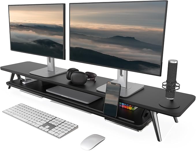 Fenge Dual Monitor Stand, Monitor Stands Riser for 2 monitors, 47.2 Inch Wood Desk Shelf with Storage Organizer and Cable Management for Office Desk Accessories by Fenge