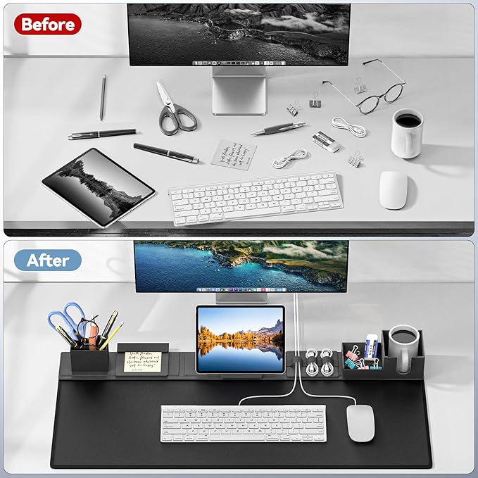 KDD Desk Pad Mat Set, 6 in 1 Mouse Mat with Magnetic Desktop Storage Accessories DIY Feature for Phone and Tablet Stand/Cup Holder/Pen Card Holder/Cable Management for Home Office Accessories - Image 6