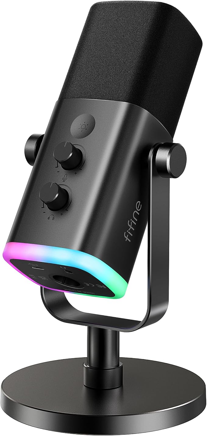 FIFINE AmpliGame AM8 USB/XLR Dynamic Microphone for Gaming Streaming | Podcast Mic with RGB Light, Mute Button, Headphones Jack, Desktop Stand, for Vocal Recording Singing YouTube by FIFINE