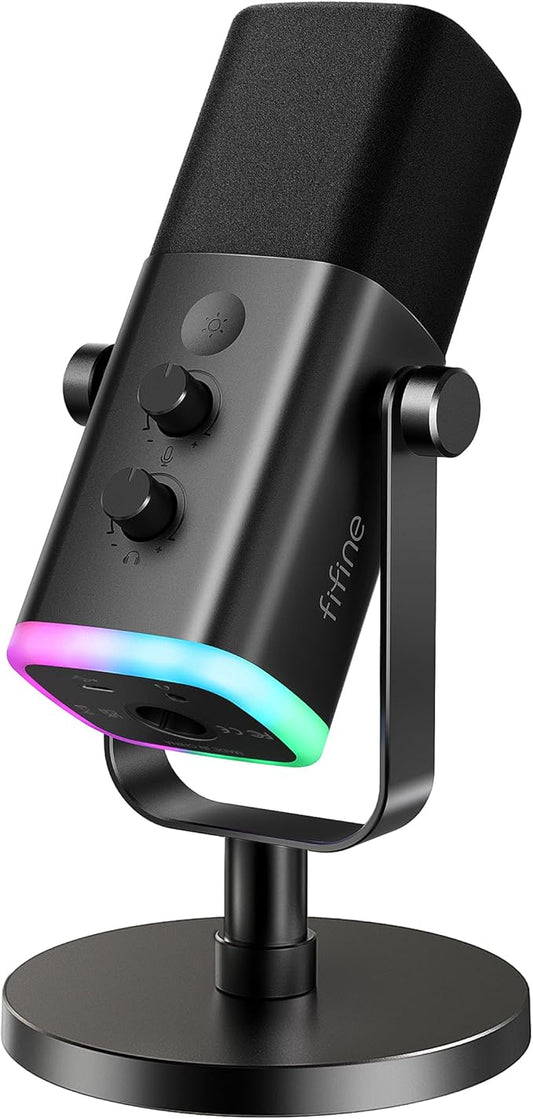 FIFINE AmpliGame AM8 USB/XLR Dynamic Microphone for Gaming Streaming | Podcast Mic with RGB Light, Mute Button, Headphones Jack, Desktop Stand, for Vocal Recording Singing YouTube by FIFINE