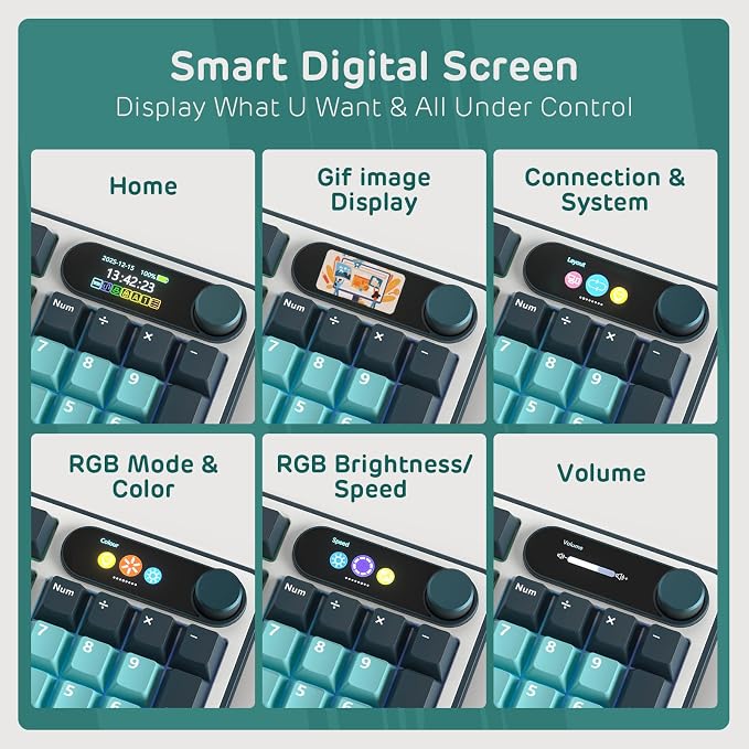 RK ROYAL KLUDGE S98 Wireless Mechanical Keyboard w/Smart Display & Knob | 96% RGB Wireless Gaming Keyboard BT/2.4G/USB-C, Hot Swappable Custom Keyboards, Creamy Sound Silent Computer Keyboard - Image 3