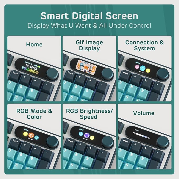 RK ROYAL KLUDGE S98 Wireless Mechanical Keyboard w/Smart Display & Knob | 96% Top Mount RGB Gaming Keyboard BT/2.4G/USB-C, Hot Swappable, Cushioned 5-Layer Noise Dampening, Massive Battery, 98 Keys - Image 3