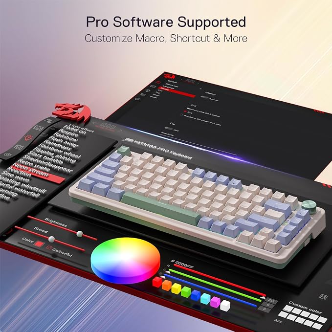 Redragon K673 PRO Wireless 81-Key RGB Gasket Gaming Keyboard, Scroll Knob | Multi-Function Control Wheel, 0-Delay Tri-Mode, Cushioned 5-Layer Noise Dampening for Creamy Thocky Sound, Compact 80% Size - Image 9