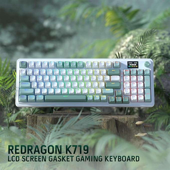 Redragon K719 PRO Wireless 95-Key Gasket Gaming Keyboard, TFT Screen & Knob | Easy-Control LED Info Display, 0-Delay Tri-Mode, Cushioned 5-Layer Noise Dampening for Creamy Thocky Sound, Practical 95 keys - Image 8