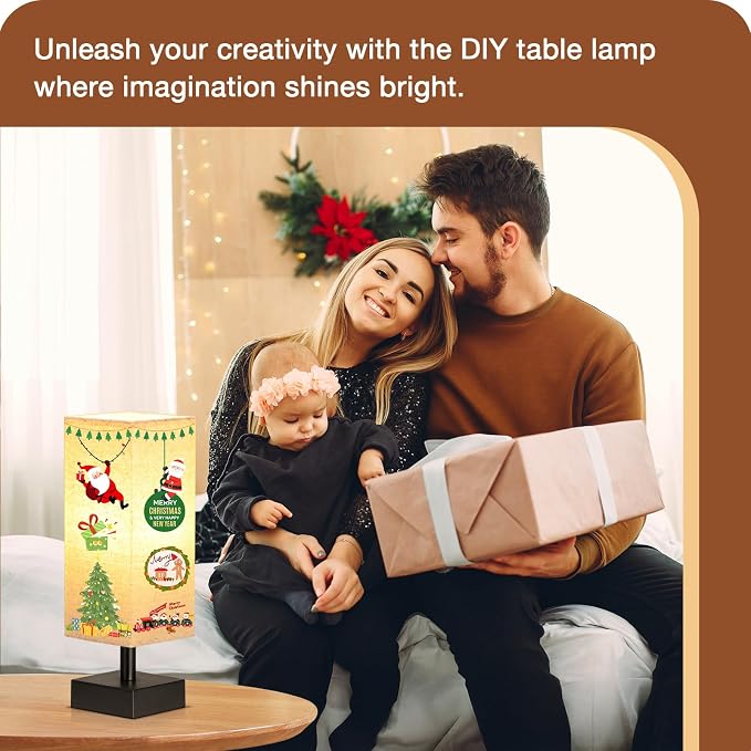 aooshine Small Bedside Table Lamp for Bedroom - Square Beige Fabric Shade | Inline Rocker Switch, Corded Electric, Bulb Not Included, 12.8" Mini Table Lamp for Nightstand, Desk, Dorm, Office - Image 5