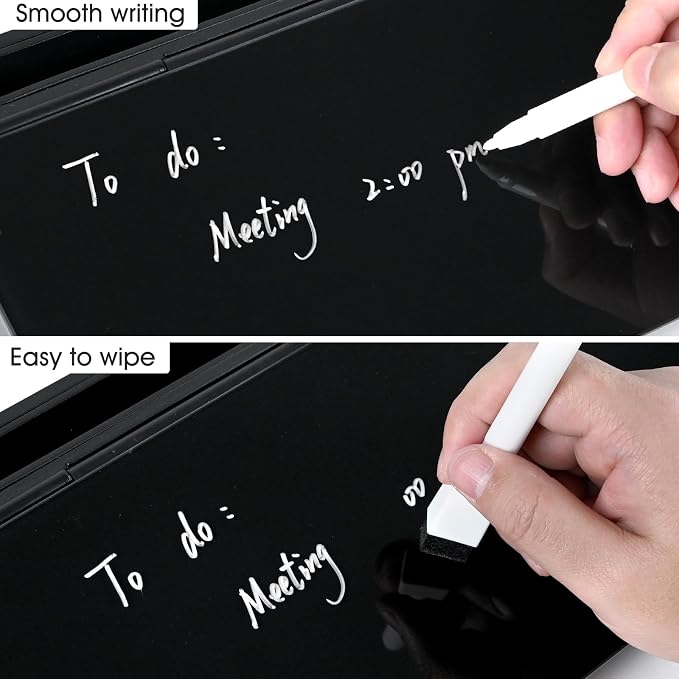 Varhomax Glass Desk Whiteboard Gray with Calculator, Desktop Organizer Dry Erase White Board with Storage, to Do List Memo Notepad for Home Office and School Supplies - Image 5