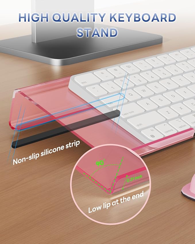 Laborio Computer Keyboard Wrist Rest, Keyboard Riser Stand for Desktop | Pink, Ergonomic Acrylic Keyboard Holder, Non-slip Wrist Pad, Pain Relief for Typing, Multiple Colors - Image 4
