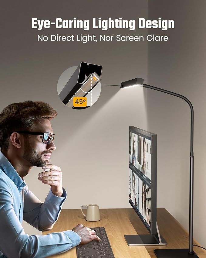SUPERDANNY LED Desk Lamp for Home Office, Eye-Caring Desk Light with Base, 12W Touch Control 3 Colors Dimmable Brightness, Gooseneck Architect Lamp for Computer Monitor Reading Workbench, Black - Image 3