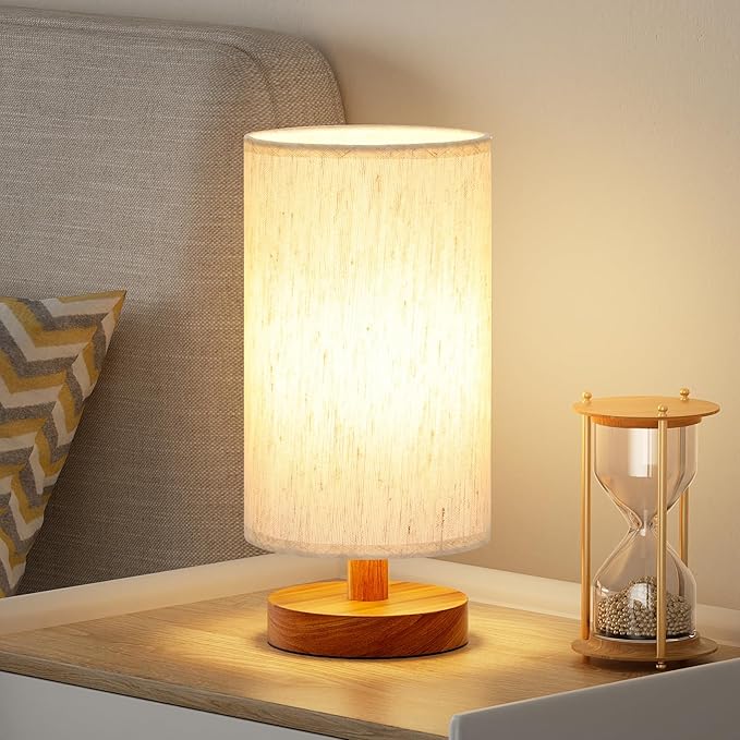 Fenmzee Small Table Lamps (Cream Shade - Walnut Base, 9" Inline Control) | 3000K LED Blub Included | 680 Lumens | Easy Assembly | Minimalist Design | E26 | for Kitchen | for Kids Room by Fenmzeelighting