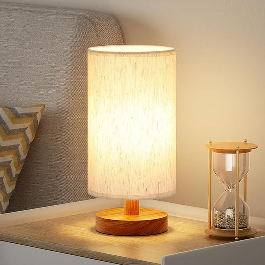 Fenmzee Small Table Lamps (Cream Shade - Walnut Base, 9" Inline Control) | 3000K LED Blub Included | 680 Lumens | Easy Assembly | Minimalist Design | E26 | for Kitchen | for Kids Room by Fenmzeelighting