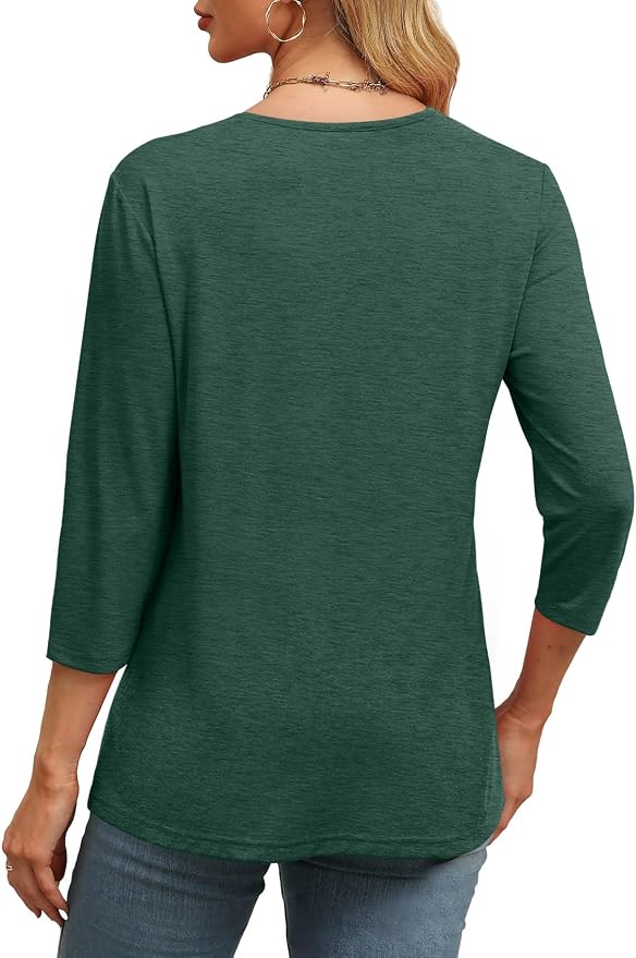 WIHOLL Womens Tops 3/4 Length Sleeve V Neck Casual Tunic Tops Basic Shirts Loose Fit Blouse - Image 4