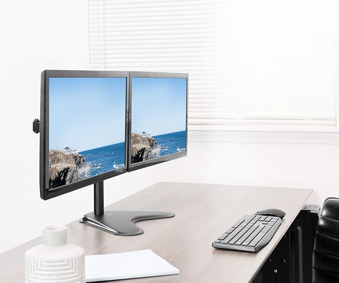 VIVO Dual 13 to 30 inch Monitor Free-Standing Mount, Fully Adjustable Desk Stand, Holds 2 Flat or Curved Display Screens, STAND-V102F - Image 2