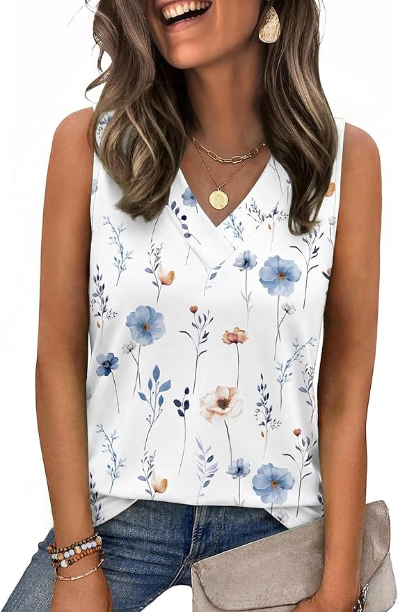 Zeagoo Tank Top for Women V Neck Loose Fit Sleeveless Summer Tops Business Casual Outfits Dressy Blouses Shirts by Zeagoo