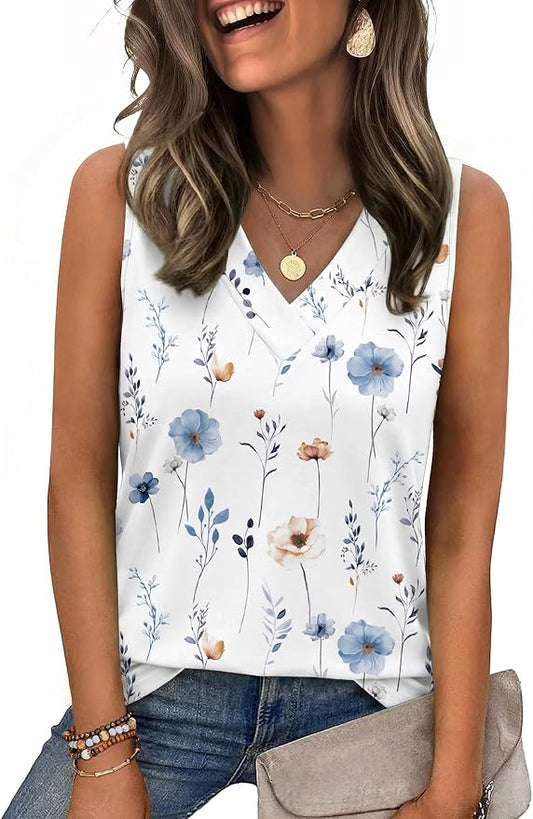 Zeagoo Tank Top for Women V Neck Loose Fit Sleeveless Summer Tops Business Casual Outfits Dressy Blouses Shirts by Zeagoo
