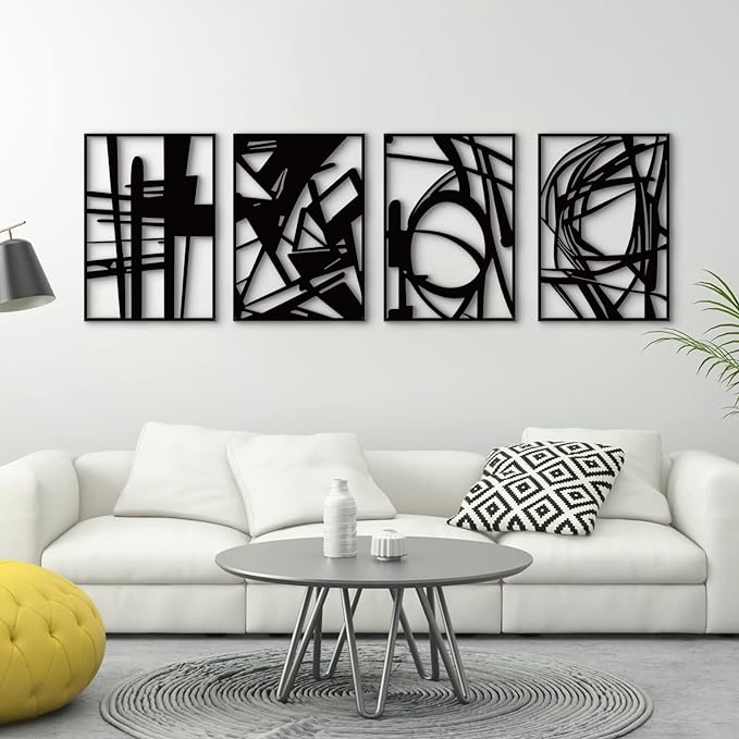 Glamativity Large 4 Pack Black Abstract Metal Wall Art, Minimalist Décor Single Line Art Wall Décor, 3D Textured Metal Wall Sculptures, for Living Room Bedroom Bathroom Study Room (Black, L Size 22.5 by MetalWallD%C3%A9cor-MakeYourHomeAmazing