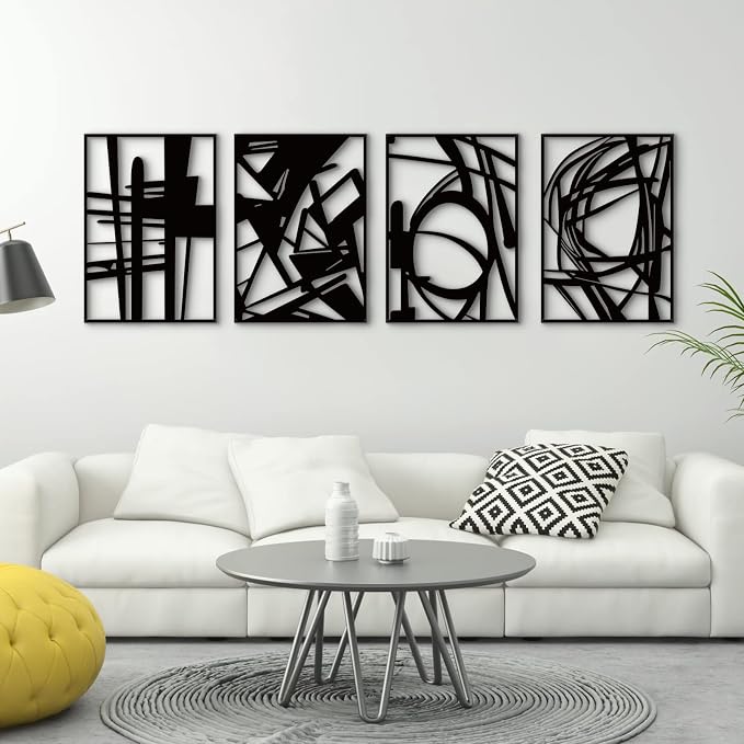 Glamativity 4 Pack Black Abstract Metal Wall Art, Minimalist Décor Single Line Art Wall Décor, 3D Textured Metal Wall Sculptures, for Living Room Bedroom Bathroom Study Room (Black Abstract, M Size 16 x 11'') by MetalWallD%C3%A9cor-MakeYourHomeAmazing