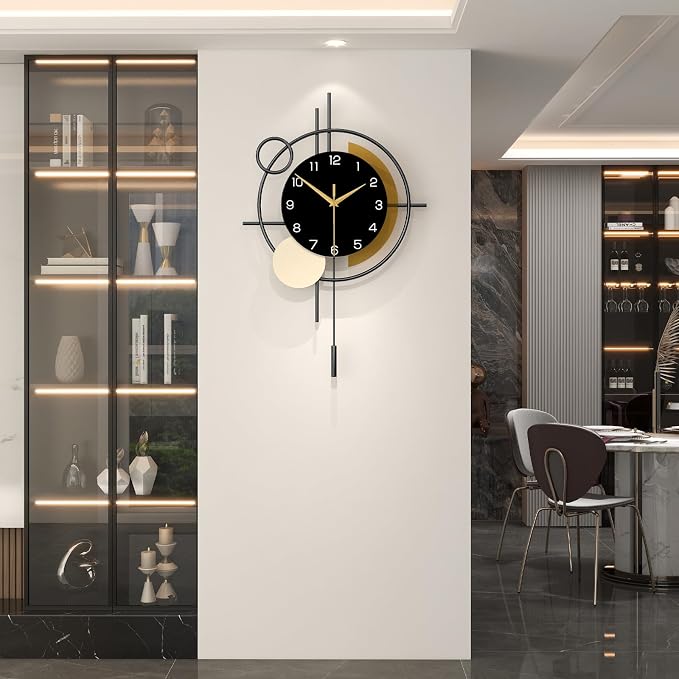 Large Wall Clock for Living Room Decor Modern Wall Clock with Pendulum Silent Quartz Battery Operated Metal Decorative Clock for Dining Room,Kitchen,Home,Bathroom,Bedroom,17.7x27.3 in - Image 2