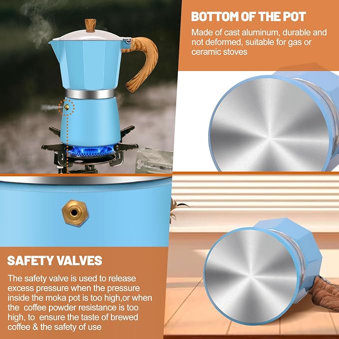 6 Cup Aluminum Espresso Stovetop Moka Pot Express Coffee Maker Percolator Italian Classic Mocha Coffee Machine for Italian and Cuban Cafe Brewing for Home & Camping 300ml 10oz - Image 6