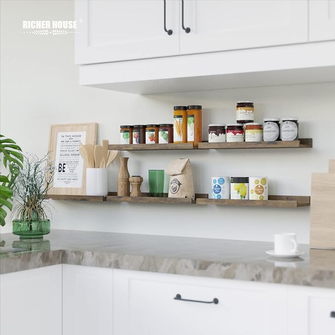 RICHER HOUSE 5-Set Floating Shelves with Lip, Brown Wall Mounted Wood Shelf | Display Picture Ledge Shelf, Anti-drop lip Shelf for Room Wall Decor, Bedroom Bathroom Storage Nursery Books, Easy Setup 16in - Image 6