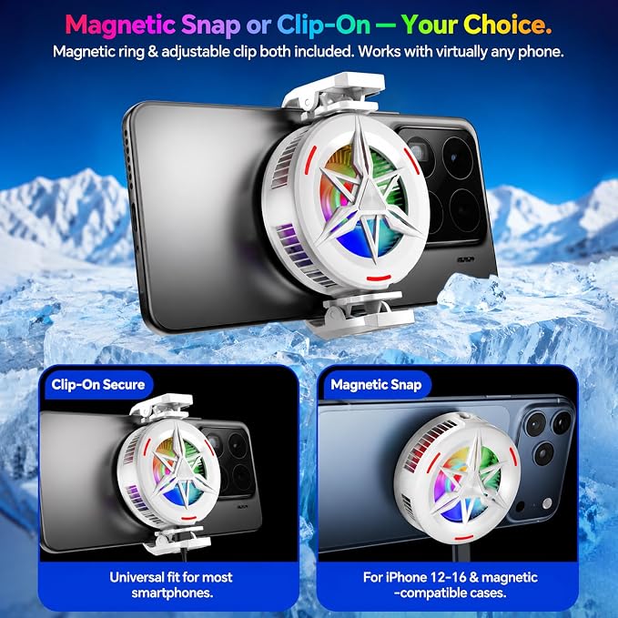Basics RGB Magnetic Phone Cooler, Low Noise USB Gaming Cooling Fan, Magnetic Ring & Clip Compatible with iPhone/Andriod Phone - Image 6