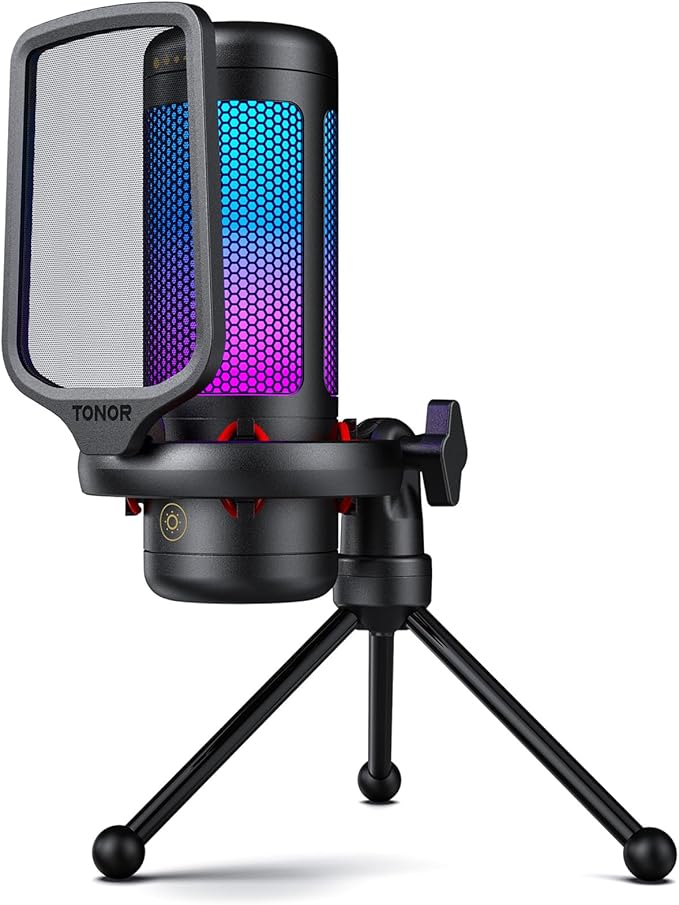 TONOR Gaming Microphone Set, PC Condenser Mic with RGB for Gamers | Desktop Stand Set, Quick Mute, Volume Control, for Twitch Streaming, Discord Chatting, 200 cm/78'' Cable, Black, TC310 by TONOR