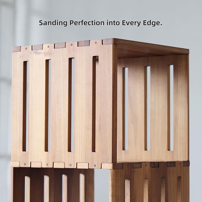 Wooden Rotating Bookshelf, 360°Spinning Deep-Bin Tower for Art Books&Large Formats, Solid Wood Revolving Bookcase, Floor Standing Storage Rack,Corner Organizer,Small Space,study,Office, 4-Tier - Image 4