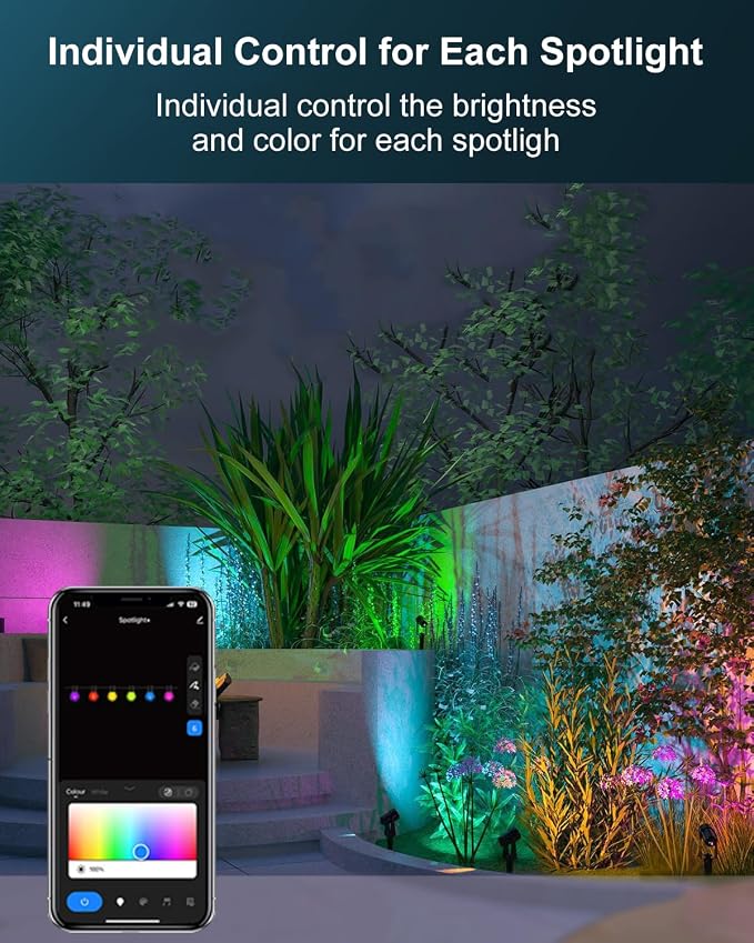 Ligency Spotlight Outdoor Smart Low Voltage Landscape Lights, 6 Pack Outdoor Spot Lights IP65 Waterproof RGBW Color Changing Spotlights for Yard Garden, 54Ft - Image 3