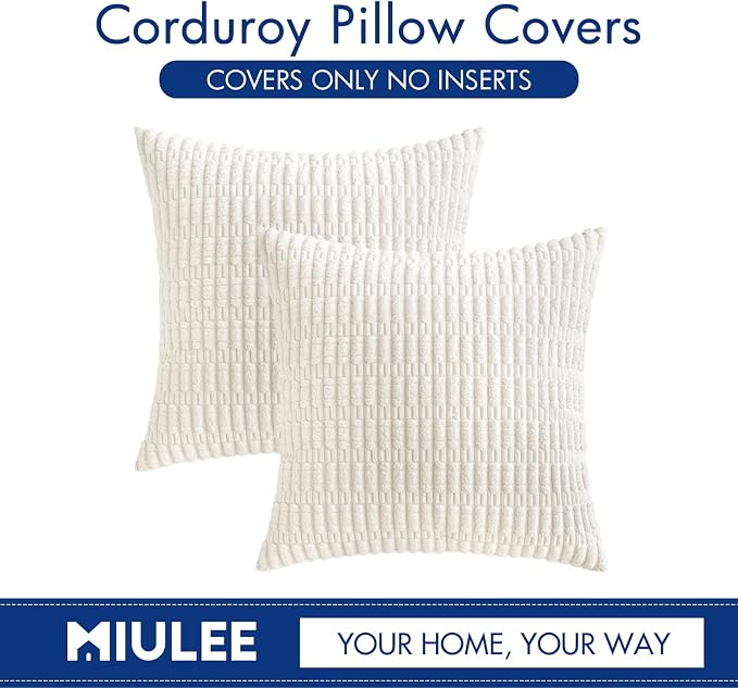MIULEE Pack of 2 Corduroy Decorative Throw Pillow Covers 18x18 Inch Soft Boho Striped Pillow Covers Modern Farmhouse Home Decor for Sofa Living Room Couch Bed Pure White - Image 9