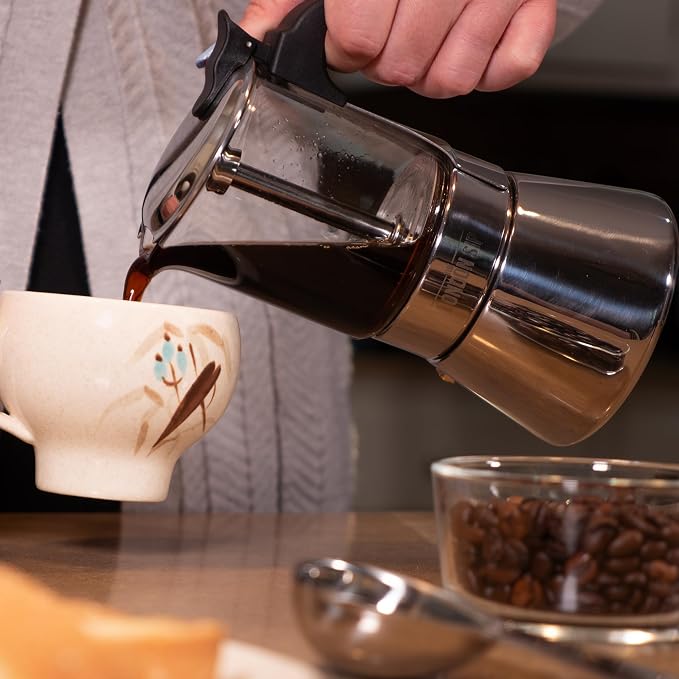 The London Sip Glass and Stainless Steel Stovetop Espresso Maker Moka Pot Italian Coffee Percolator, Glass, Small (5.07 oz) - Image 6