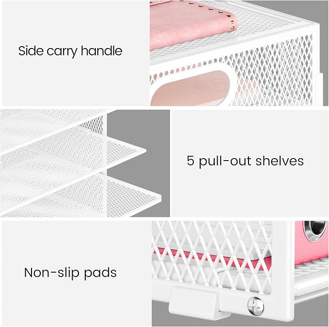 Lavatino 8-Tier Letter Tray Desk Paper Organizer, Mesh File Tray Organizer for Desk, Office Supplies & Home Organization, Fits A4 Paper, Mail, Magazines and Office Accessories (White with Handle) - Image 2