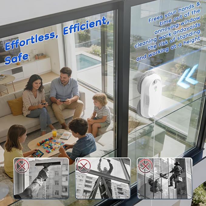 2026 Updated Window Cleaning Robot - Enhanced Battery, Max 6400Pa, Path Planning, Anti-Slipping, Edge Detection, Window Cleaner Robot for High-Rise Windows (2 pairs of nozzles, 10 cloths) (White) - Image 8
