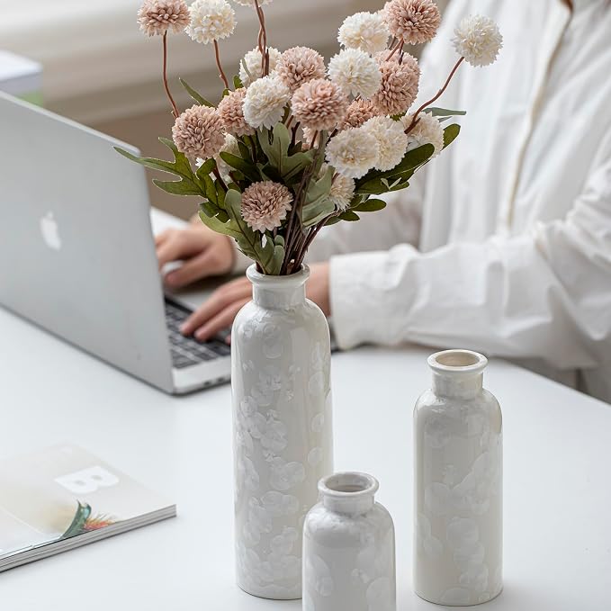 Modern Ceramic Vase Set of 3, White Crystalline Glaze Colors, Decorative Bottles for Home, Farmhouse Rustic Decor Housewarming Gifts, Wedding Gifts, Birthday Gifts for Women(Crystalline Glaze White) - Image 3