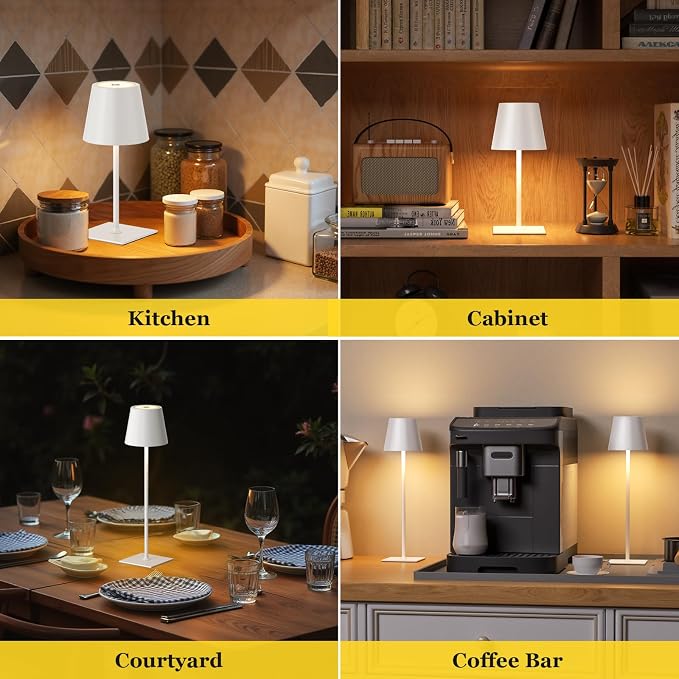 Kakanuo White Gold Cordless Rechargeable Table Lamp 5000mAh Battery Operated Lamps, 3 Colors Stepless Dimming Touch Lamp for Living Room, Kitchen Counter, Dining, Outdoor Patio, 2 Pack - Image 6