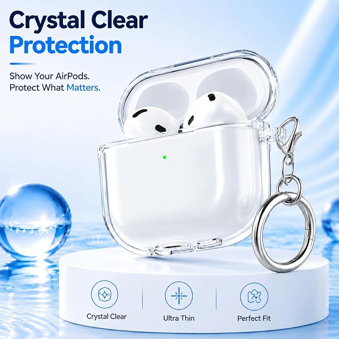 for AirPods 4th Generation Case Cover 2024, Military-Grade Shockproof, Soft TPU Highly Transparent Anti-Yellowing for AirPods 4 Case with Cleaning Kit & Cute Round Buckle, Clear White - Image 2