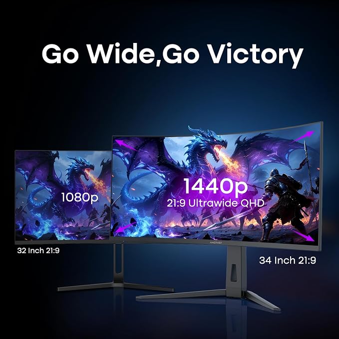 Amzfast 34 Inch Curved Monitor 240Hz UWQHD (3440x1440) Gaming Monitor, 1ms G-SYNC Compatible, 1500R, PIP/PBP, HDR400, 96% DCI-P3, Tilt/Swivel/Height Adjustable, TÜV Rheinland, HDMI 2.1, AMZG34C8 Pro - Image 13