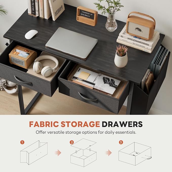 DUMOS 32" Home Office Computer Desk with Drawers, Small Gaming Writing Study Table with Storage Side Bag, Headphone Hook and Adjustable Feet for Bedroom Black | Home Office Desk for Bedroom, Gaming Writing Study Desk with Adjustable Feet - Image 6