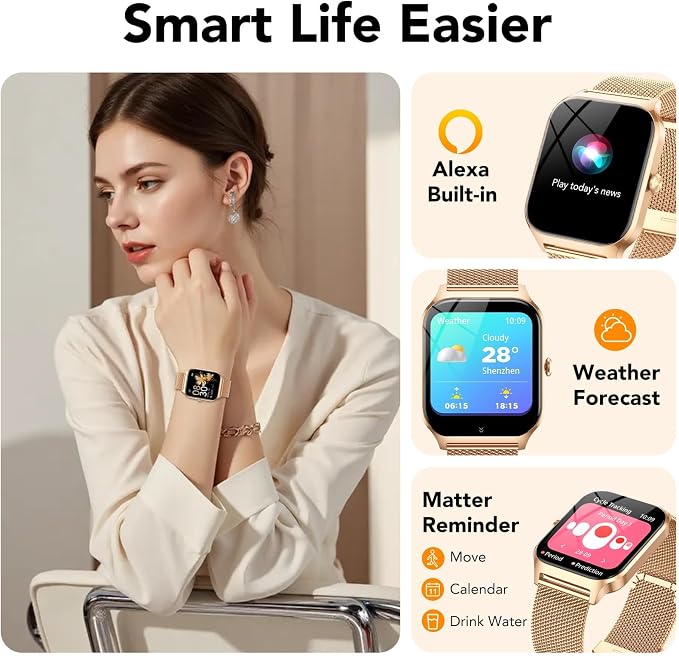 Smart Watch for Women with Bluetooth Calling, Fashion Fitness Tracker, 1.85" HD Touch Screen, AI Voice Assistant, Heart Rate Sleep Monitor, 120+ Sports Modes, Compatible with Android iPhone, 2 Bands - Image 8