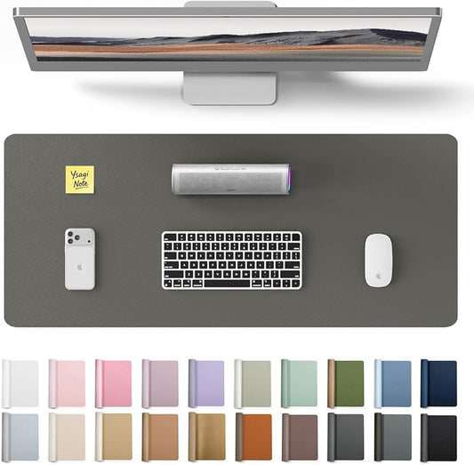 YSAGi Leather Desk Protector, Office Mat, Large Mouse Mat, Non-Slip PU Leather Blotter, Laptop Desk, Waterproof Writing Pad for Office and Home (Dark Grey, 23.6" x 13.8") by YSAGi