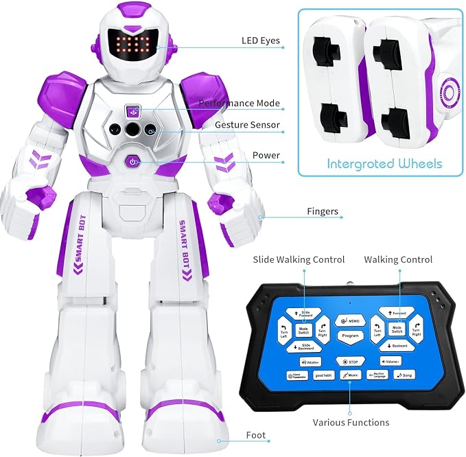 KingsDragon Robots Toy for Kids, RC Gesture Sensing Toy, Interactive Walking Singing Dancing Robot Birthday Presents for Boys Girls Age 6 7 8 9 Years Old,Purple - Image 7