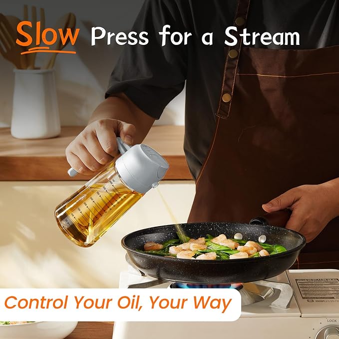 TrendPlain 16oz/470ml Glass Olive Oil Sprayer for Cooking – 2 in 1 Olive Oil Dispenser Bottle for Kitchen Gadgets and Air Fryer Accessories, Salad, BBQ - Ash - Image 3
