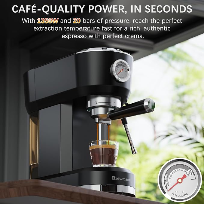 Espresso Machine with Powerful Steam Milk Frother, 20 Bar Coffee Machine for Latte, Cappuccino, Compact Espresso Maker for Home, Fast Heating, 42oz Removable Water Tank, Black - Image 3